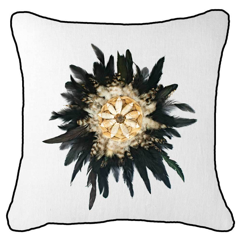 Feather Shell Black Juju White Lounge Cushion 55 x 55 cm-abc