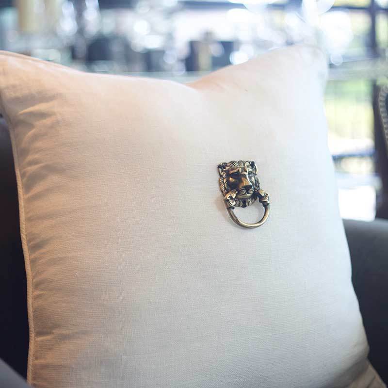 Lion Head White Linen Lounge Cushion 55 x 55cm-abc