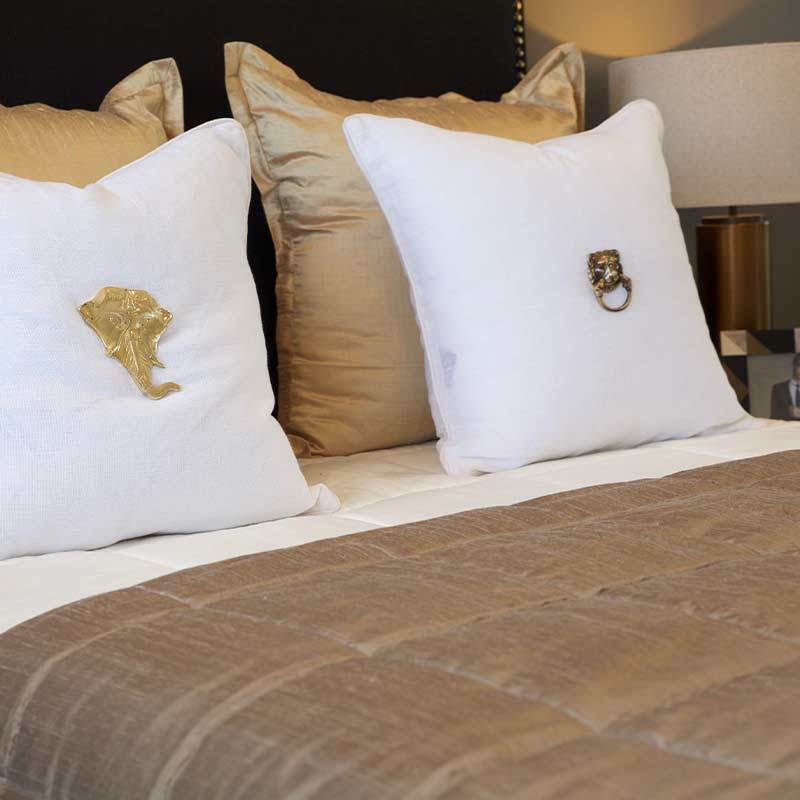 Lion Head White Linen Lounge Cushion 55 x 55cm-abc