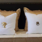 Lion Head White Linen Lounge Cushion 55 x 55cm-abc