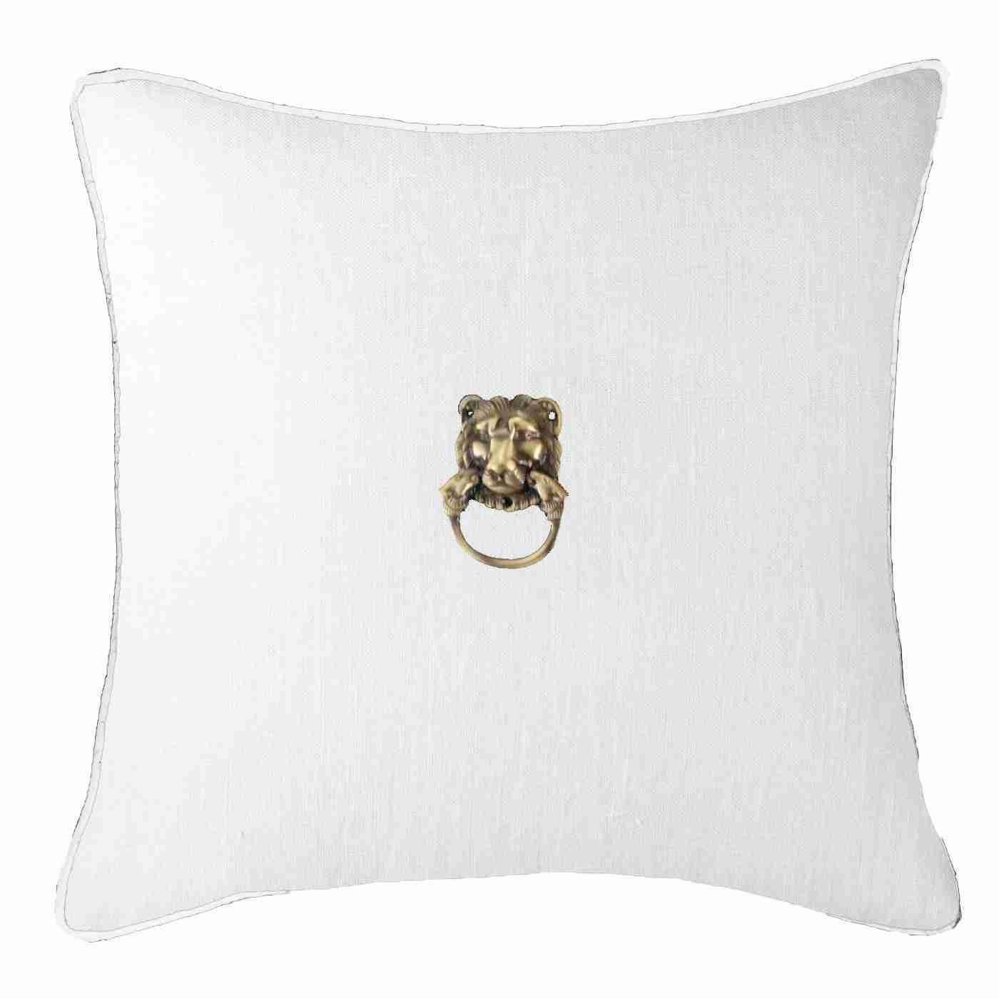 Lion Head White Linen Lounge Cushion 55 x 55cm-abc
