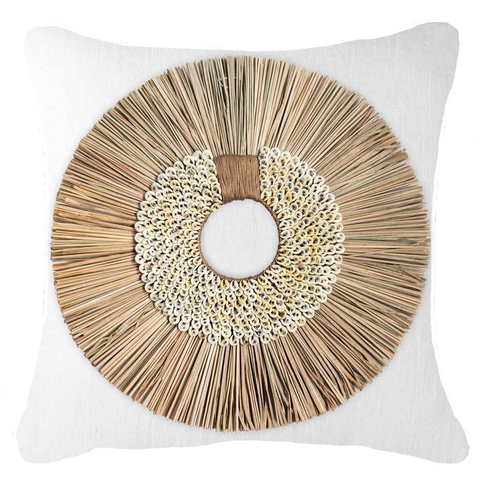 Shell Ring Coffee with Wood Sticks White Lounge Cushion 55 x 55 cm-abc