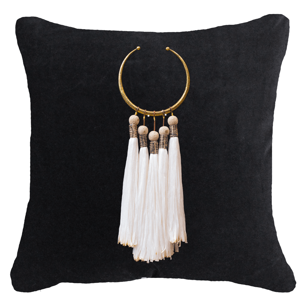 Tassel Amulet on Black Lounge Cushion 55 x 55 cm-abc