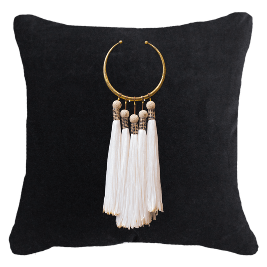 Tassel Amulet on Black Lounge Cushion 55 x 55 cm-abc