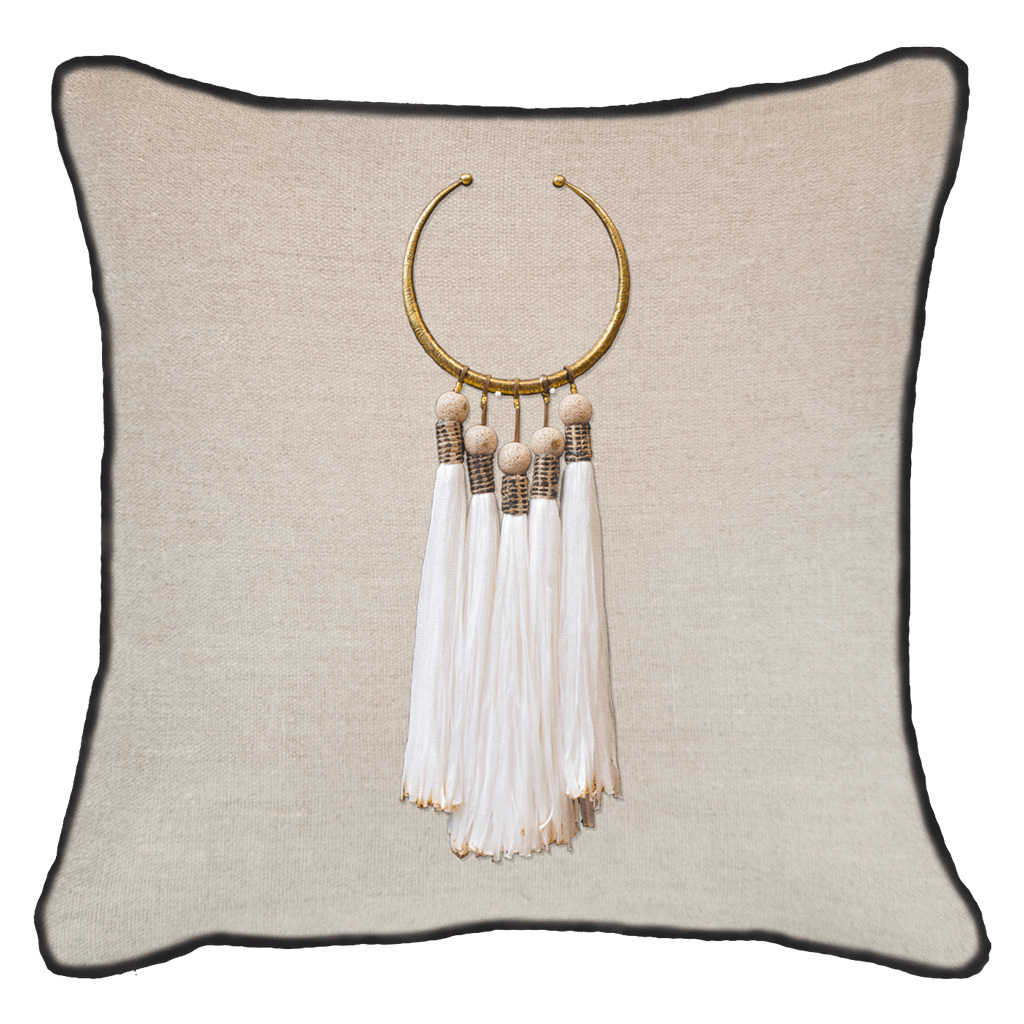 Tassel Amulet on Natural Lounge Cushion 55 x 55 cm-abc