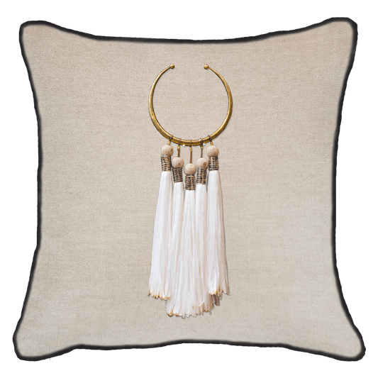 Tassel Amulet on Natural Lounge Cushion 55 x 55 cm-abc