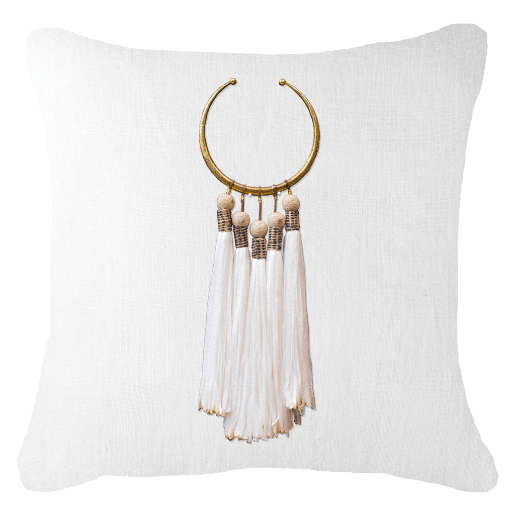 Tassel Amulet on White Lounge Cushion 55 x 55 cm-abc