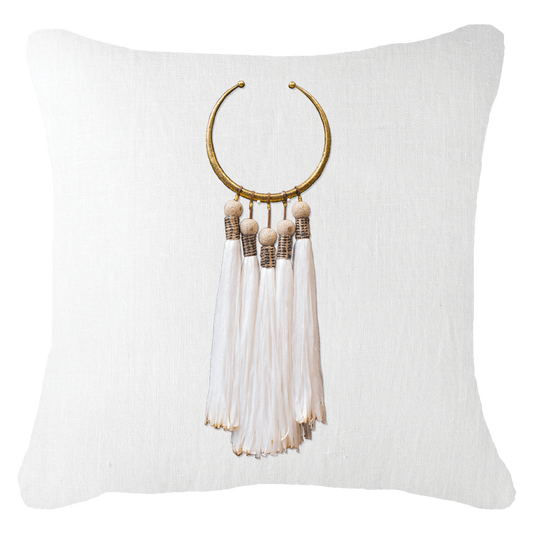Tassel Amulet on White Lounge Cushion 55 x 55 cm-abc