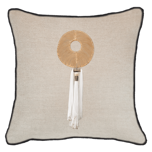 Tassel Disc Gold On Natural 55 x 55 cm-abc