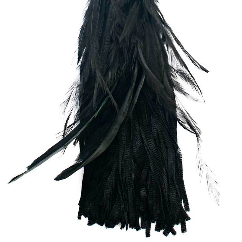 Tassel Feather Black on White Linen Lounge Cushion 55 x 55 cm-abc