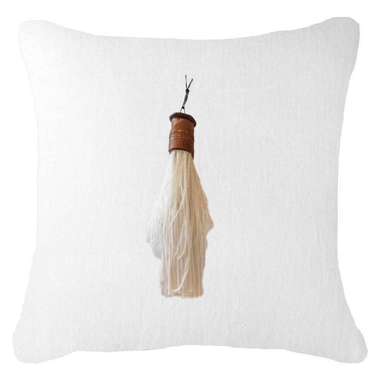 Tassel Feather White on White Linen Lounge Cushion 55 x 55cm-abc