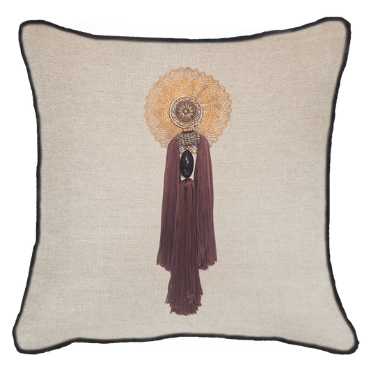 Tassel Italy Choc on Natural 55 x 55 cm-abc