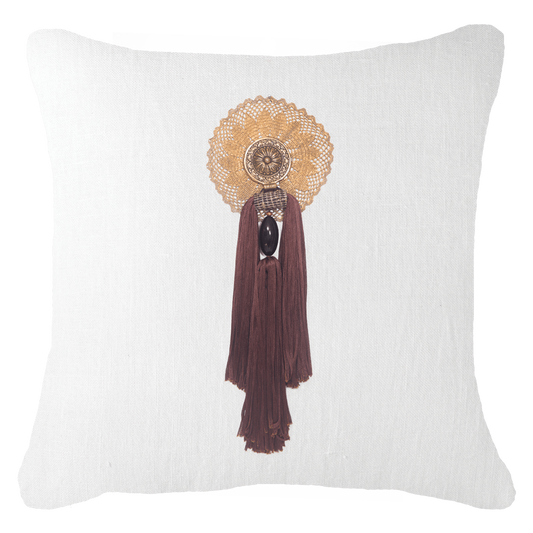 Tassel Italy Choc on White 55 x 55 cm-abc