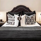 Tassel Disc Black on White Lounge Cushion 55 x 55cm-abc