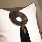 Tassel Disc Black on White Lounge Cushion 55 x 55cm-abc