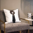 Tassel Disc Black on White Lounge Cushion 55 x 55cm-abc