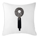 Tassel Disc Black on White Lounge Cushion 55 x 55cm-abc
