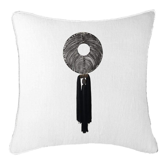 Tassel Disc Black on White Lounge Cushion 55 x 55cm-abc