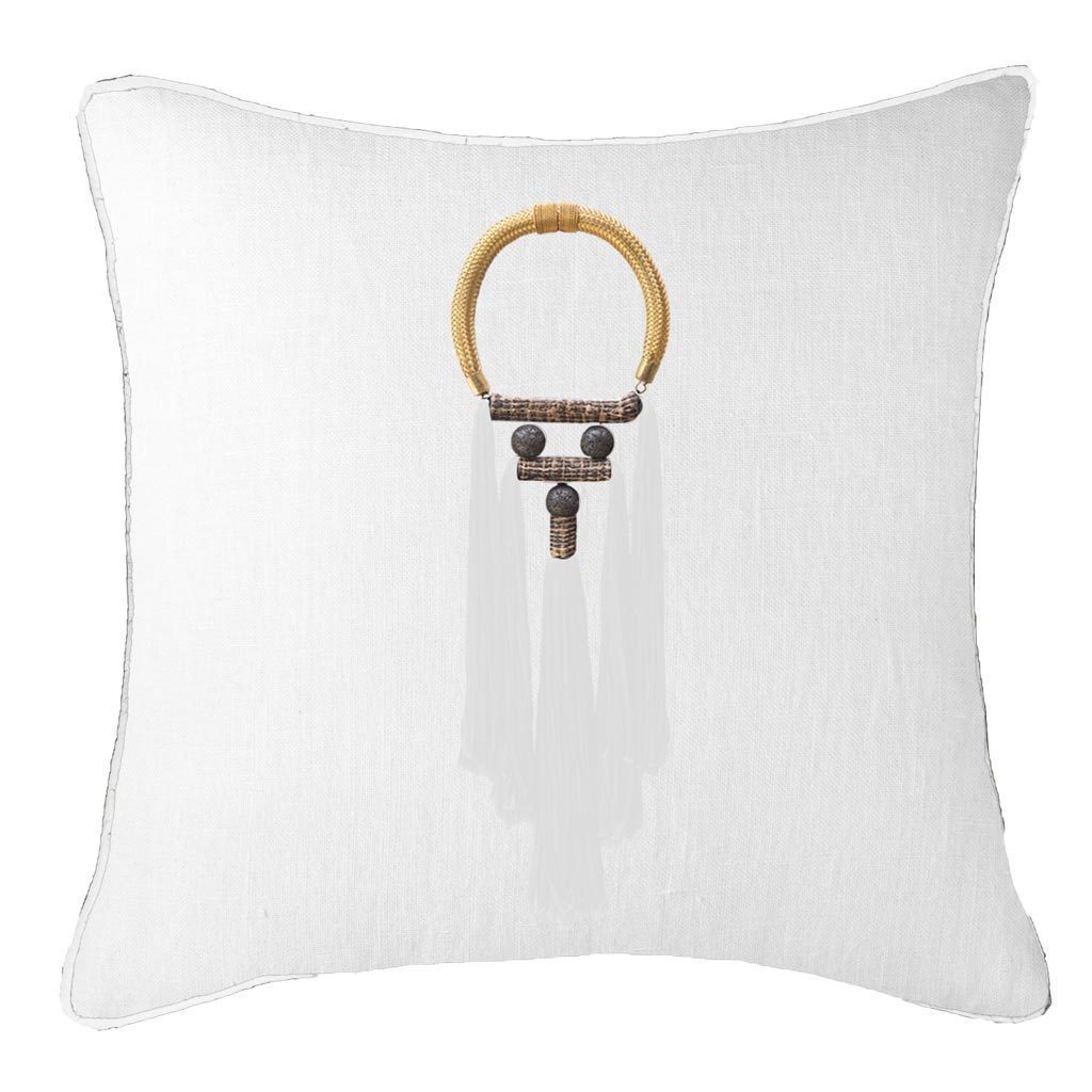 Tassel Spanish White On White Lounge Cushion 55 x 55cm-abc