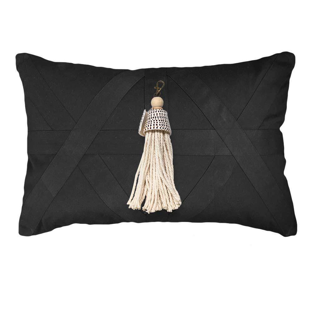 Shell Junonia White Tassel on Black Lumber Cushion 35 x 53 cm-abc