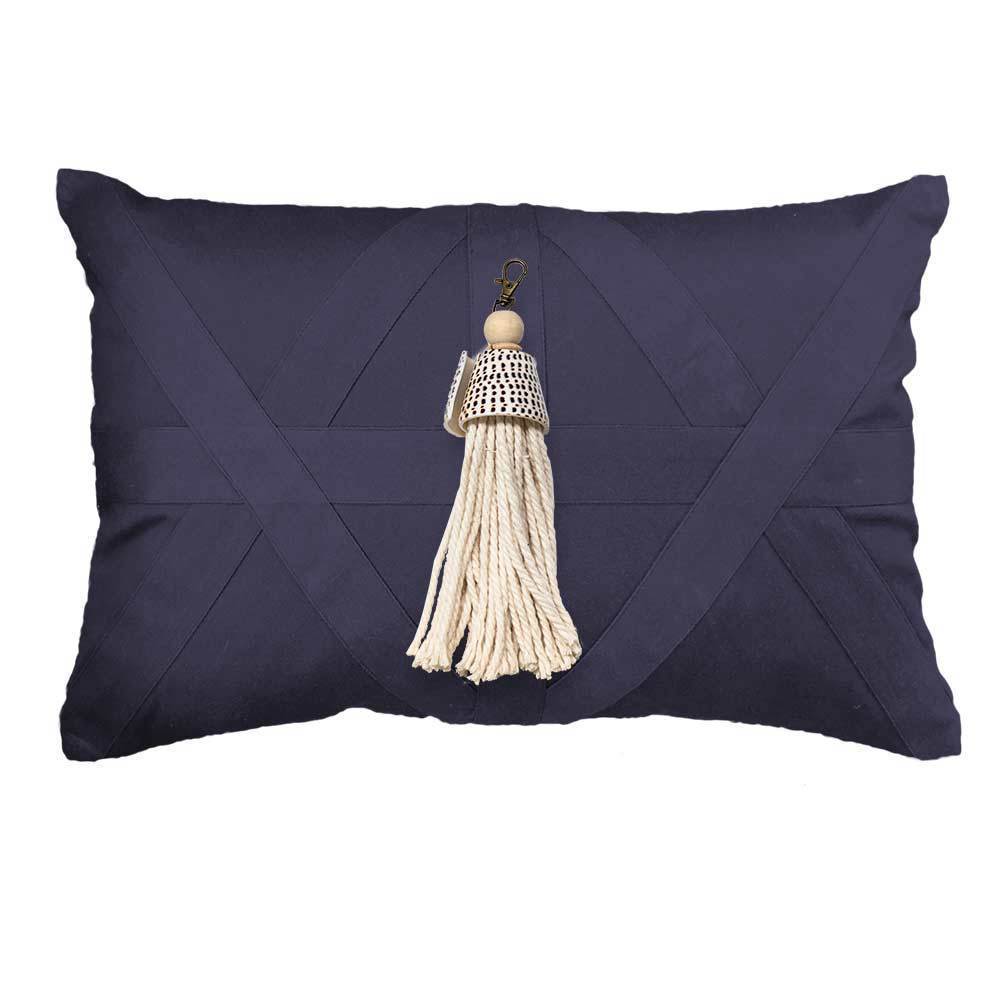 Shell Junonia White Tassel on Navy Lumber Cushion 35 x 53 cm-abc