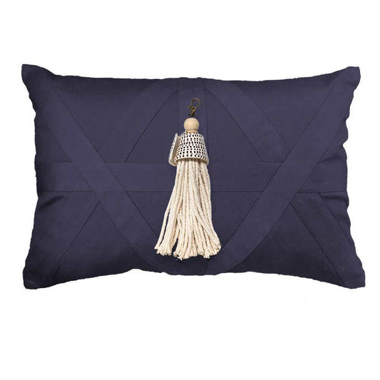 Shell Junonia White Tassel on Navy Lumber Cushion 35 x 53 cm-abc