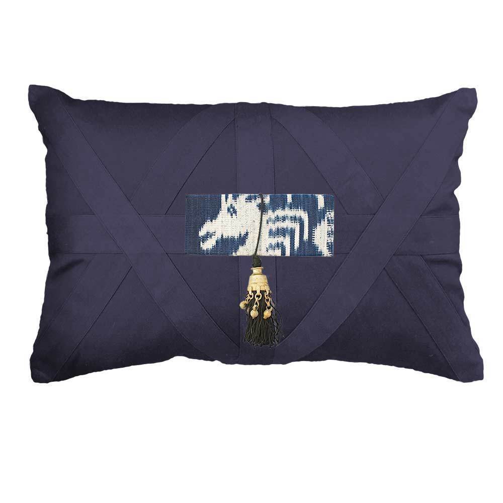 Tassel Ikat Navy on Navy Lumber Cushion 35 x 53cm-abc