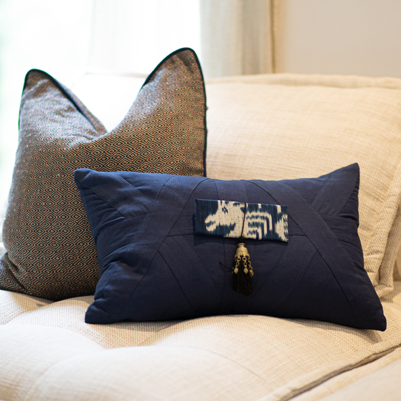 Tassel Ikat Navy on Navy Lumber Cushion 35 x 53cm-abc