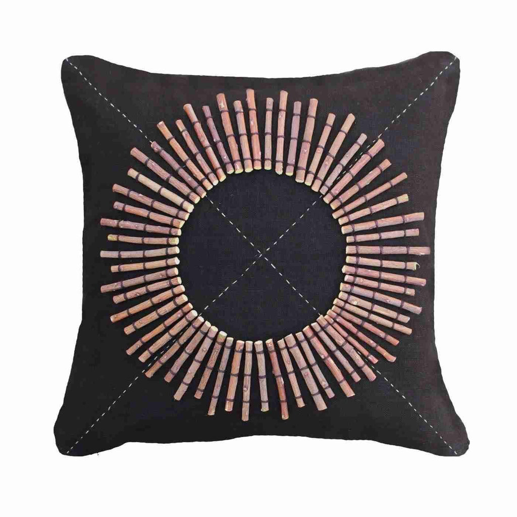 Wood Linen Sticks Black Medium Cushion 50 x 50 cm-abc
