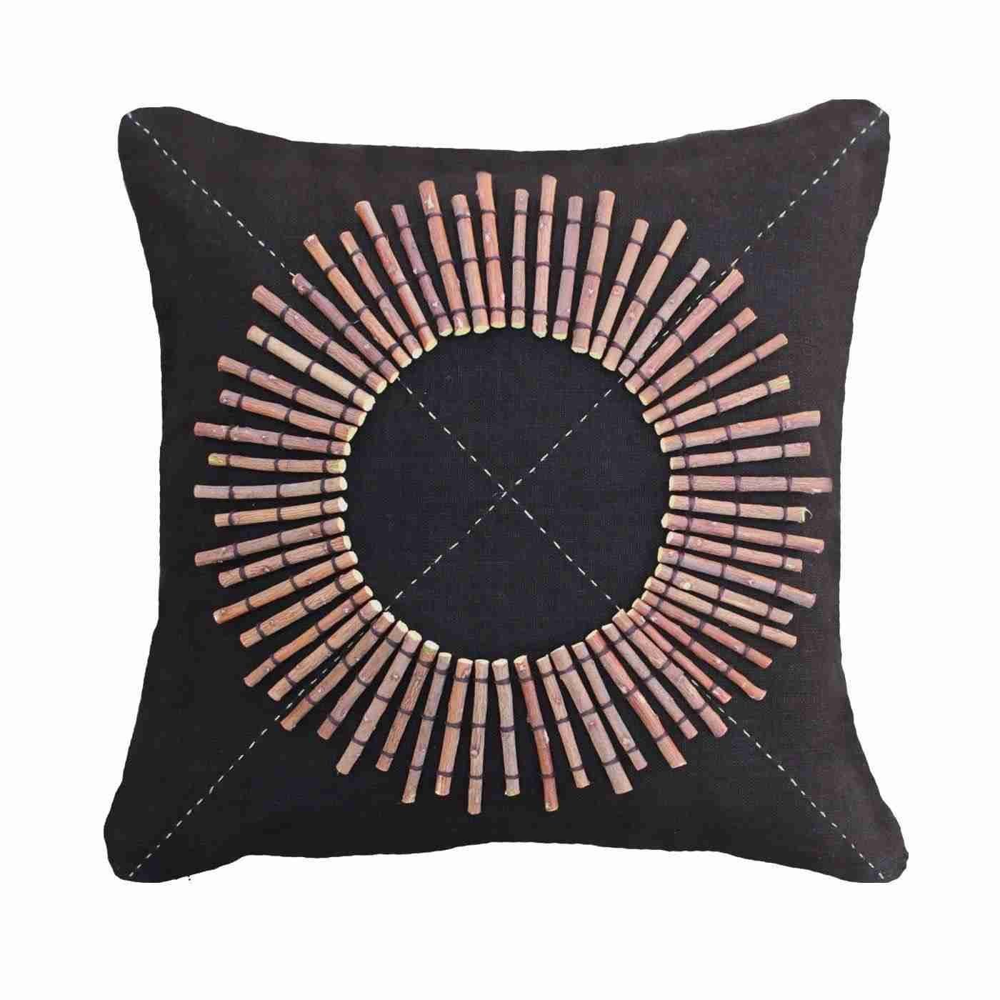 Wood Linen Sticks Black Medium Cushion 50 x 50 cm-abc