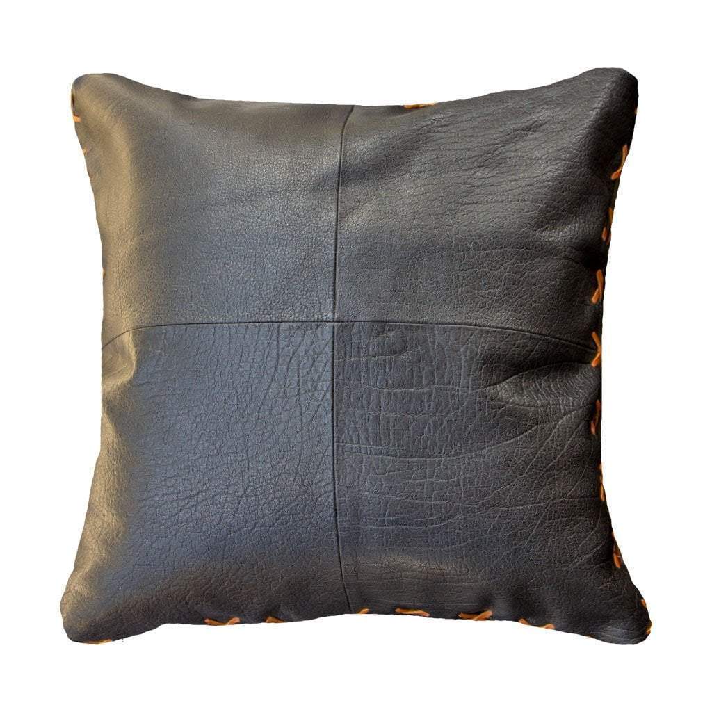Leather Cross Stitch Black Lounge Cushion 55 x 55 cm-abc