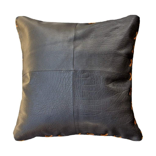 Leather Cross Stitch Black Lounge Cushion 55 x 55 cm-abc