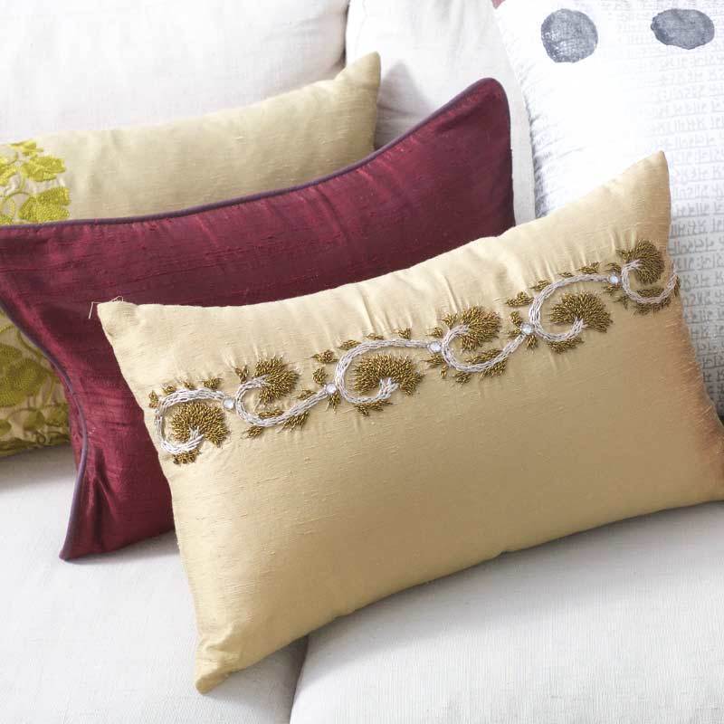 Embroidery Sage Rectangle Cushion 30x46cm-abc
