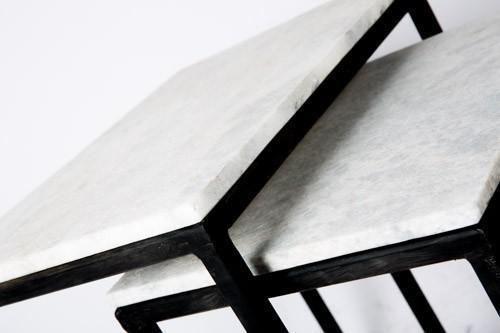 Set of 2 Stone Side Tables with Black Base-abc