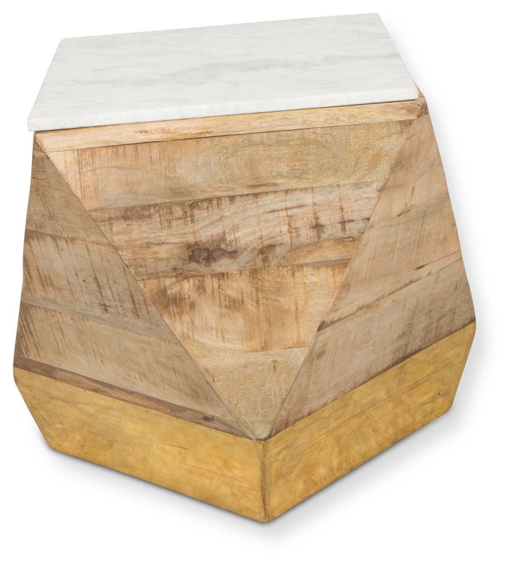 Geo Mango Wood Side Table with White Marble-abc