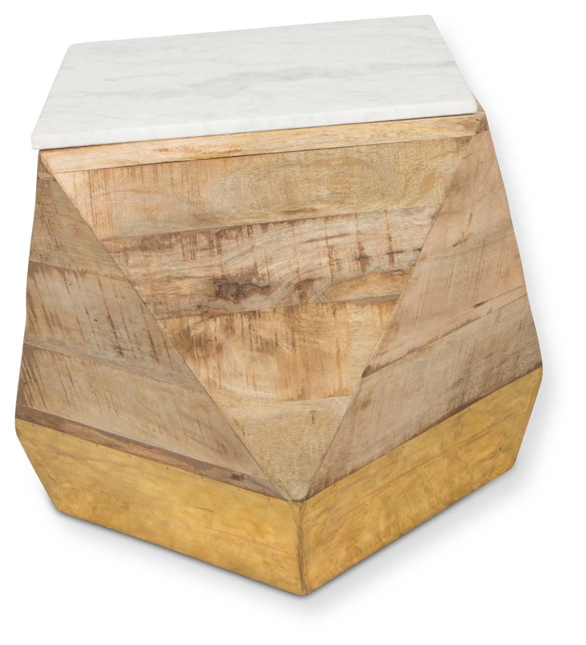Geo Mango Wood Side Table with White Marble-abc