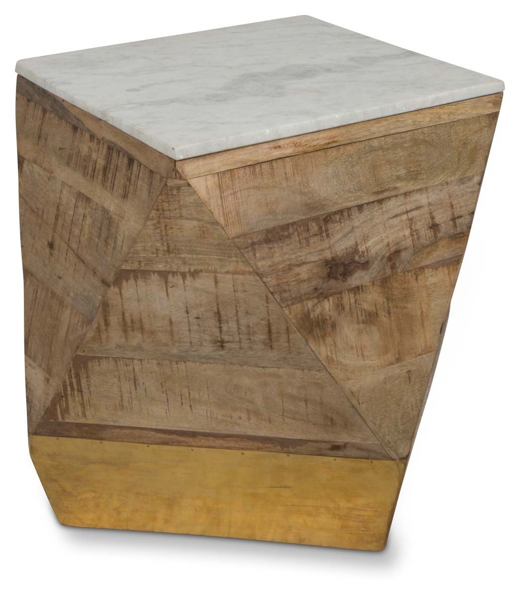 Geo Mango Wood Side Table with White Marble-abc