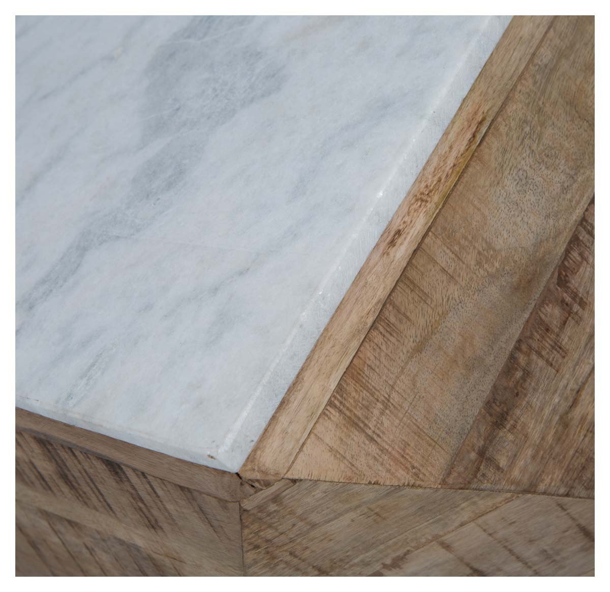 Geo Mango Wood Side Table with White Marble-abc