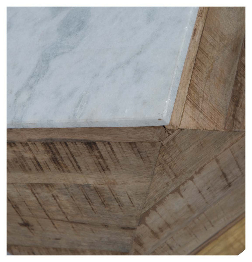 Geo Mango Wood Side Table with White Marble-abc