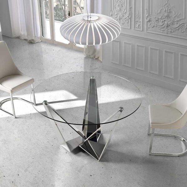 Radiance Round Dining Table Glass Silver-abc
