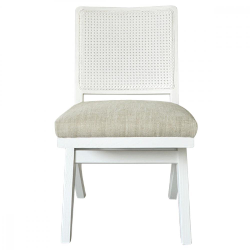 The Imperial Dining Chair - White Frame w Natural Linen-abc