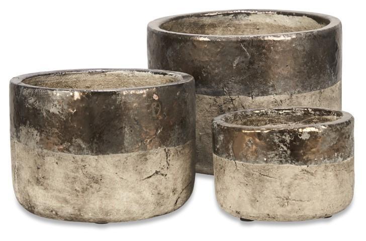 Set of 3 Metallic Fade Ceramic Planters - Bronze/Natural-abc