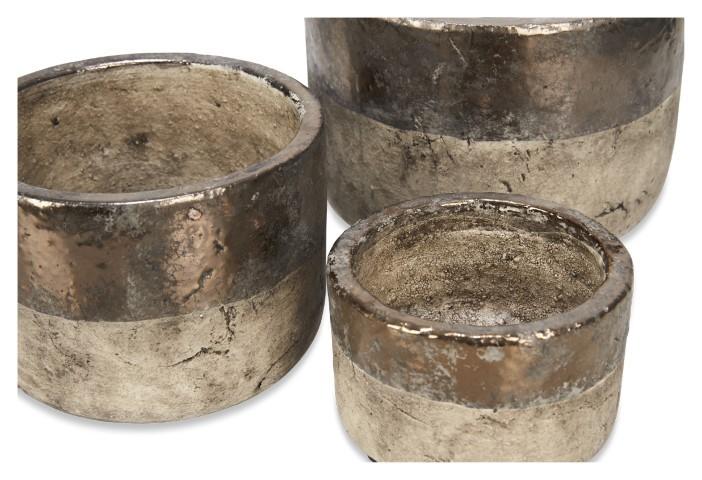 Set of 3 Metallic Fade Ceramic Planters - Bronze/Natural-abc