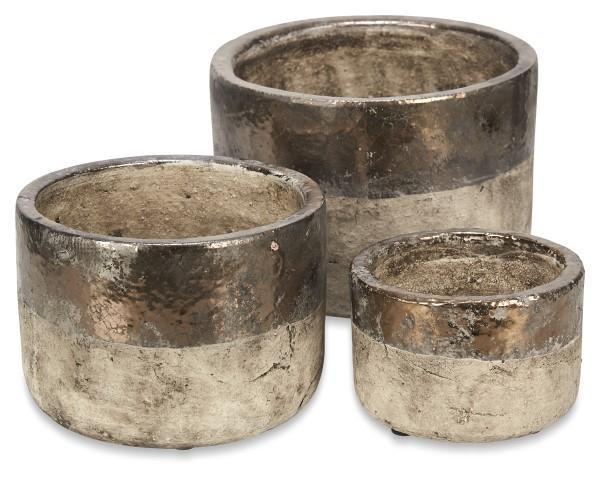 Set of 3 Metallic Fade Ceramic Planters - Bronze/Natural-abc