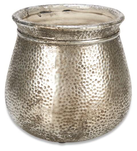 Rustic Ceramic Tall Beaten Planter Medium - Silver-abc