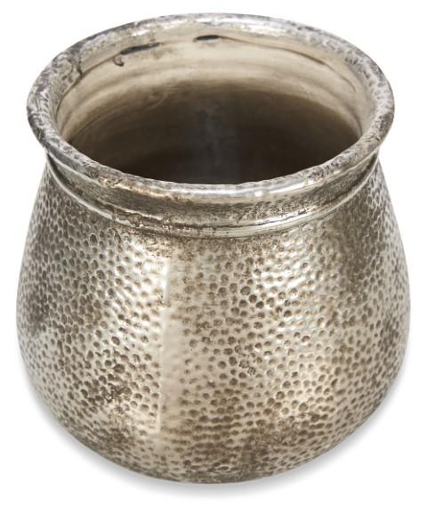 Rustic Ceramic Tall Beaten Planter Medium - Silver-abc