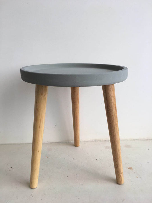 Round Concrete Table with Wooden Legs Small - Grey/Natural-abc