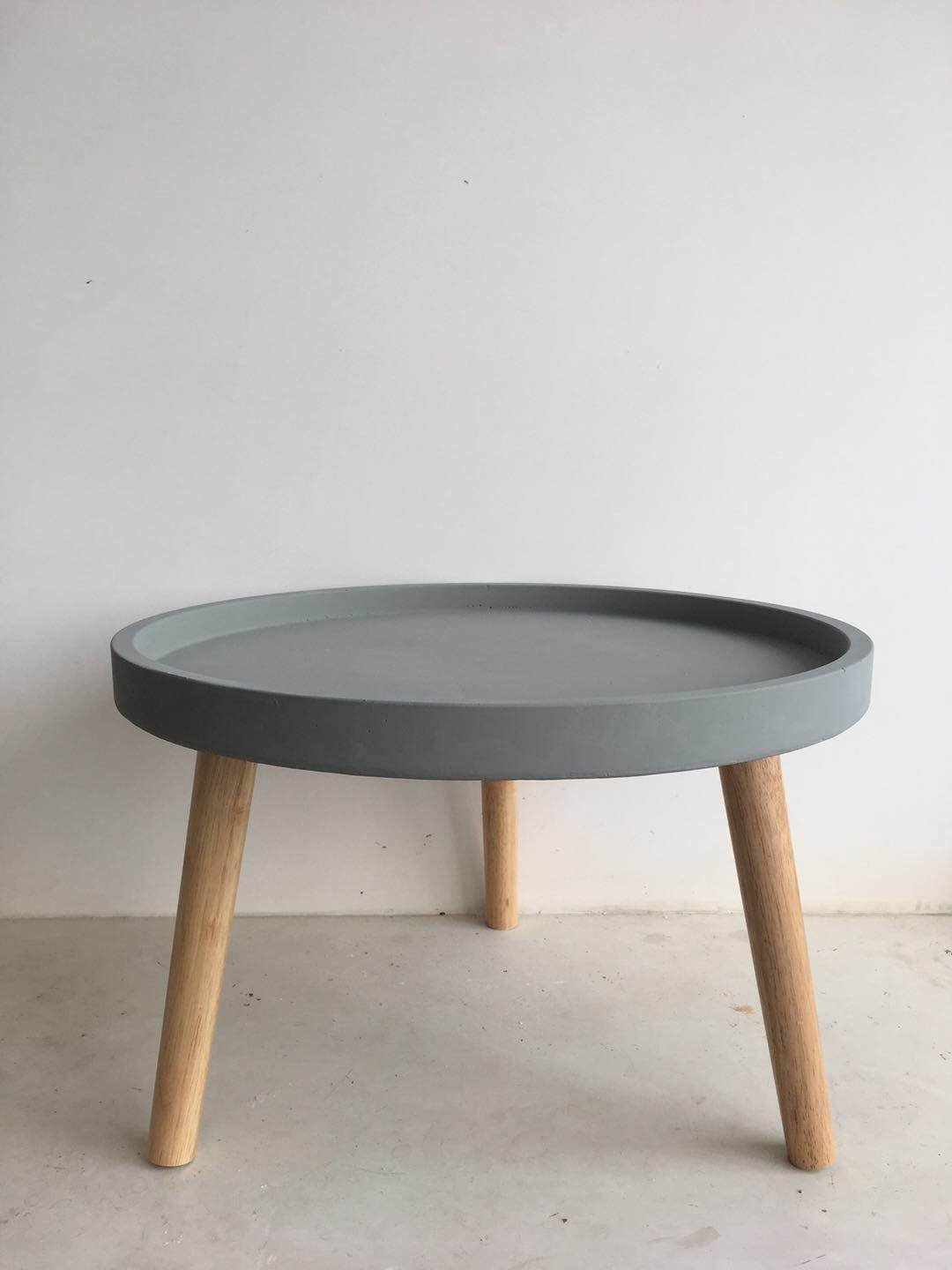Round Concrete Table with Wooden Legs Large - Grey/Natural-abc