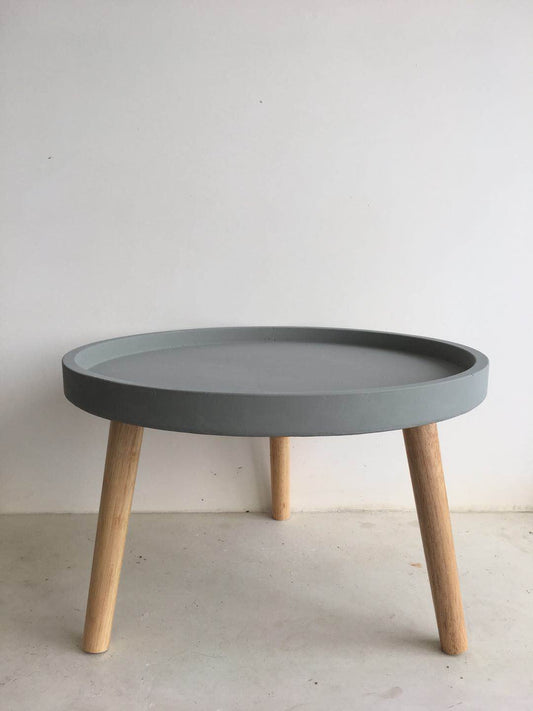 Round Concrete Table with Wooden Legs Large - Grey/Natural-abc