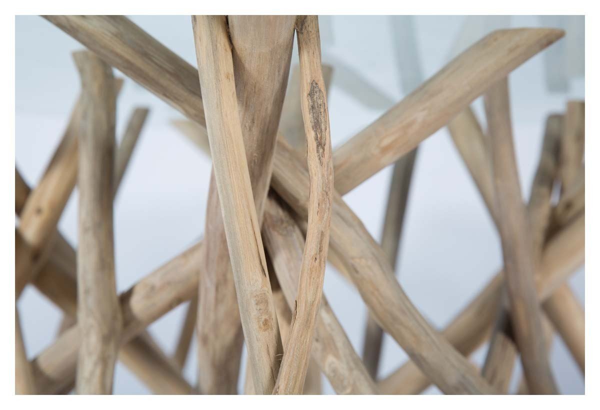 Semarang 10mm Tempered Glass Top, Teak Branch Base Square Coffee Table-abc